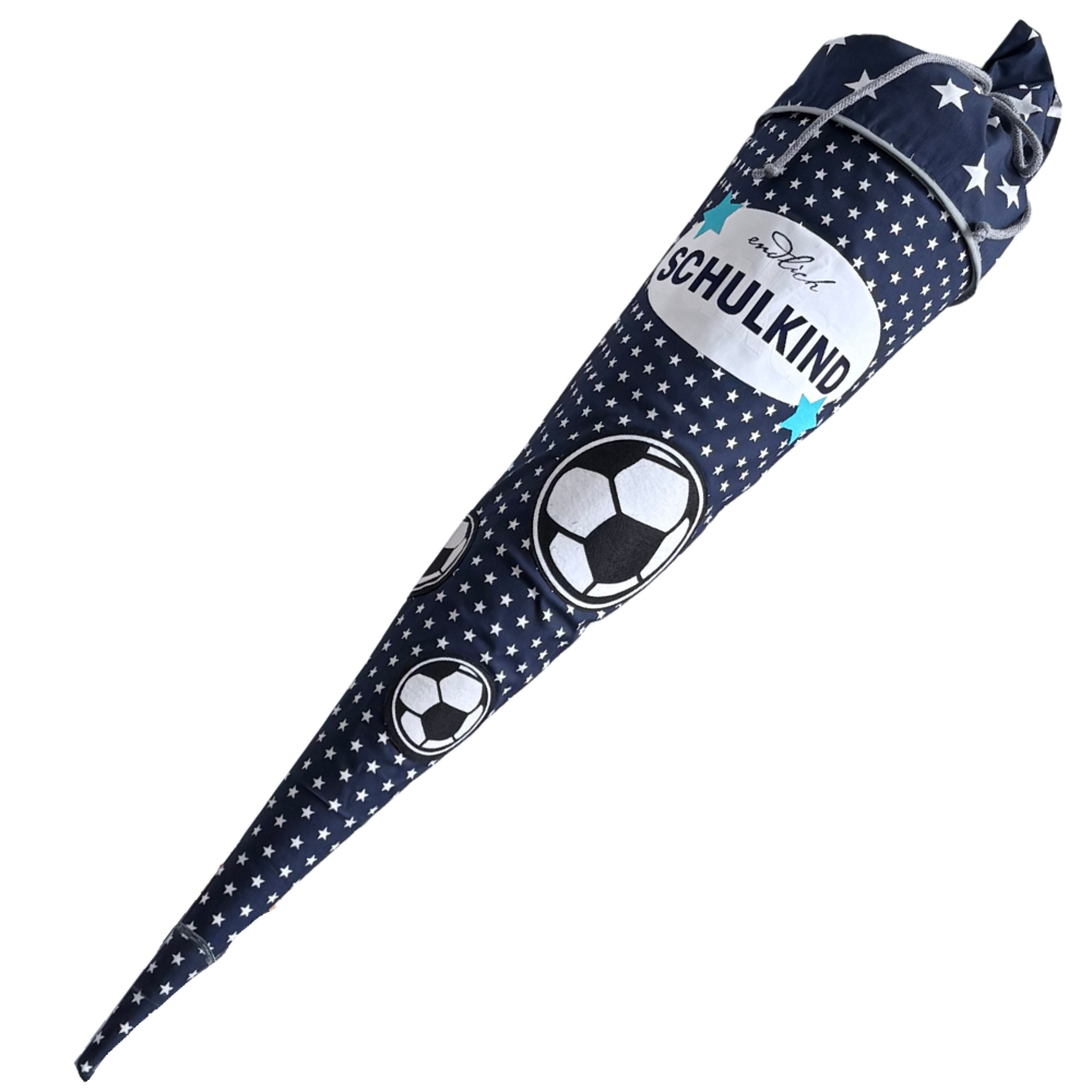Dunkelblaue Stoffschultüte B-Ware mit Fußballmotiv