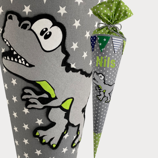 Dino 70cm in grau und grün mit Wimpel