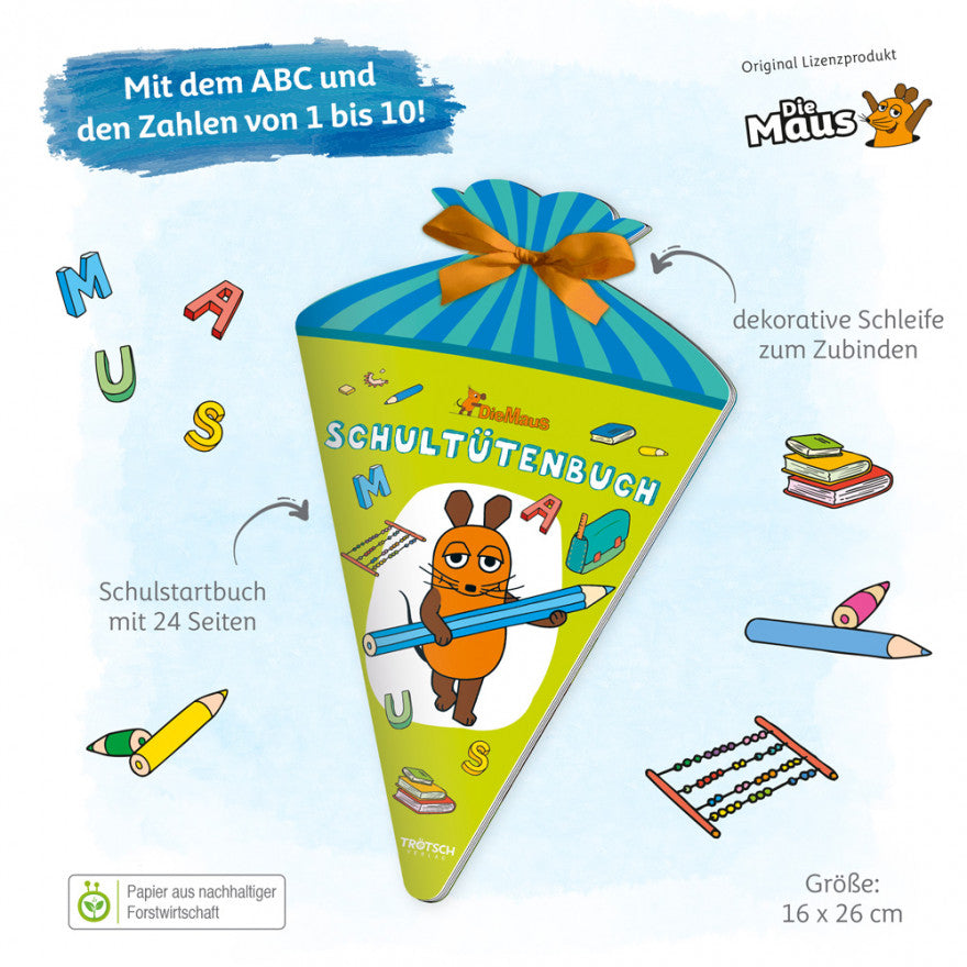 Schulstartbuch Die Maus: Übungsbuch in Form einer Schultüte