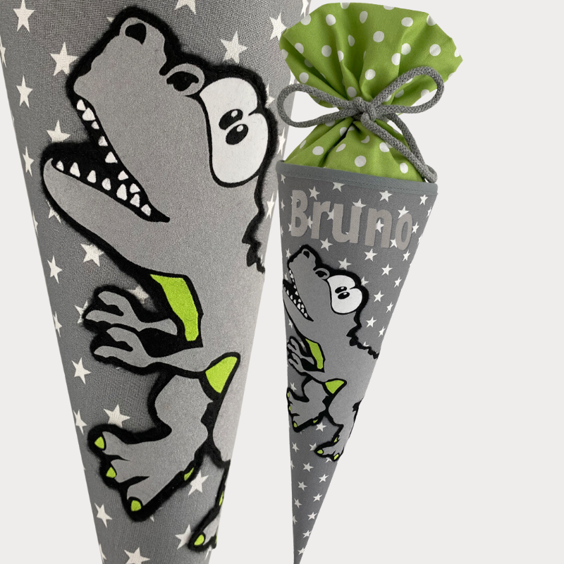 Dino 35cm in grau und grün mit Wimpel