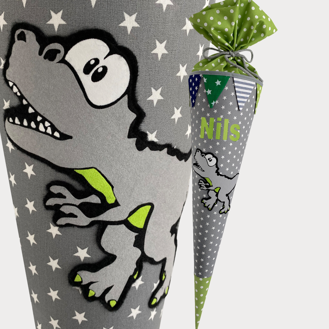 Dino 70cm in grau und grün mit Wimpel