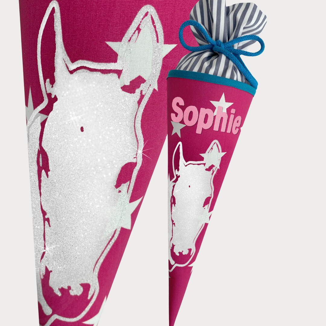 Pferde Schultüte pink schwarz und weiss 35