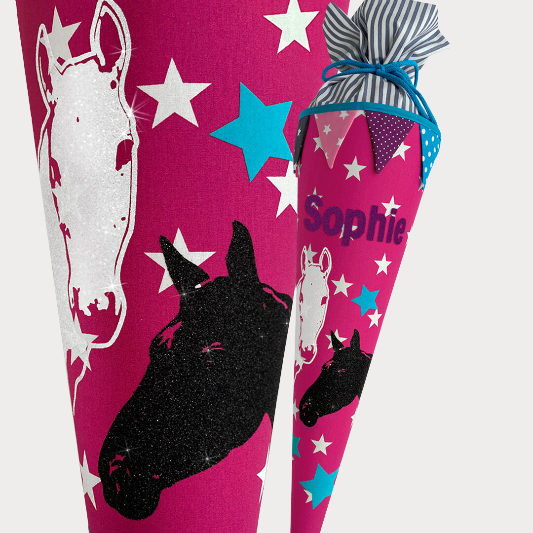 Pferde Schultüte pink schwarz und weiss 70