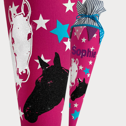 Pferde Schultüte pink schwarz und weiss 70