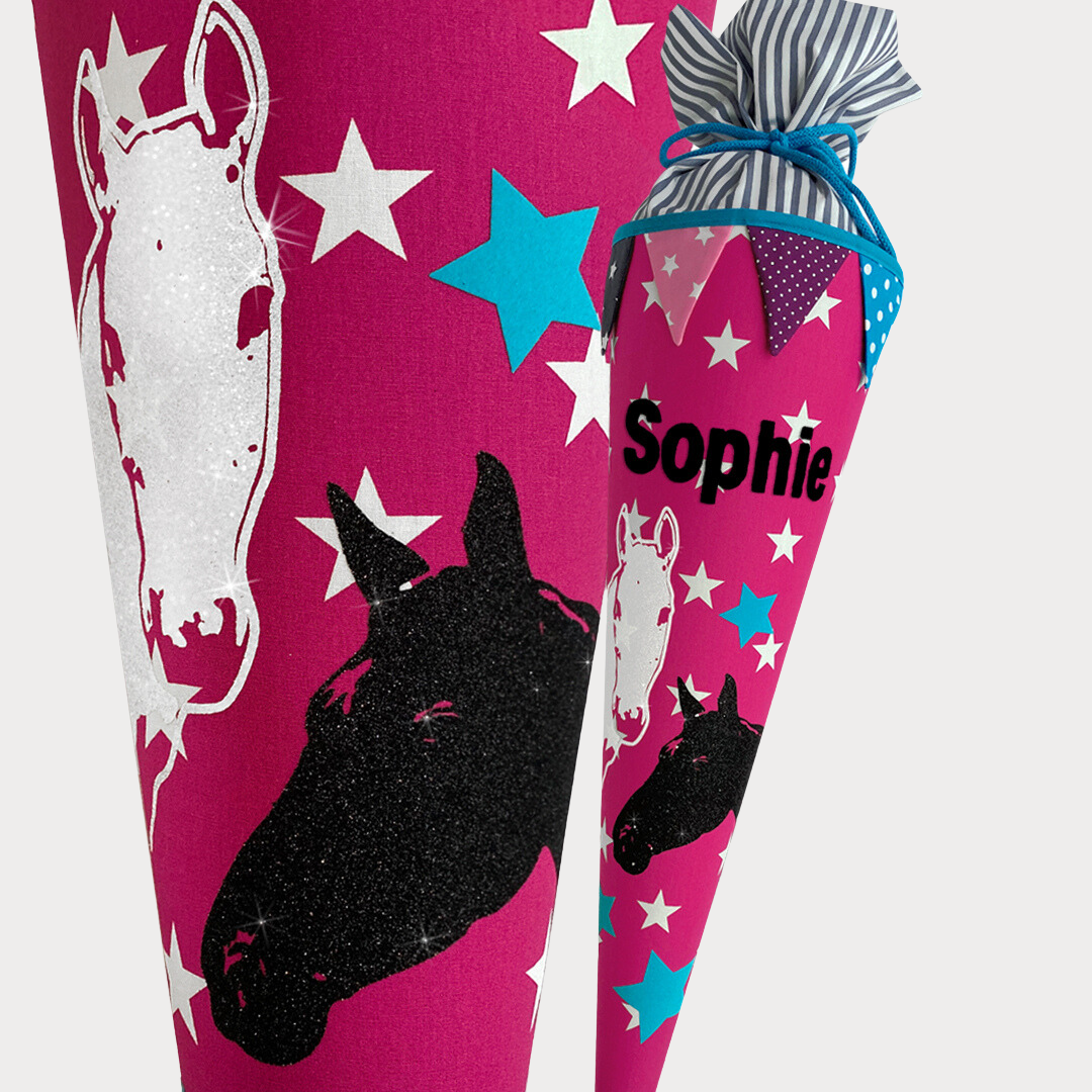 Pferde Schultüte pink schwarz und weiss 85