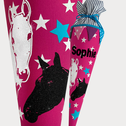 Pferde Schultüte pink schwarz und weiss 85