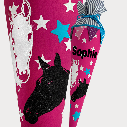 Pferde Schultüte pink schwarz und weiss 85