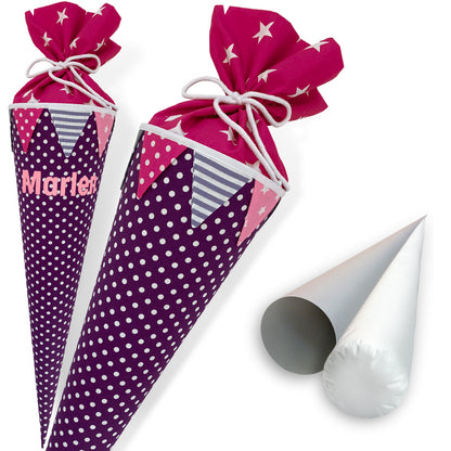 Punkte und Lila Zuckertüte mit Wimpelkette