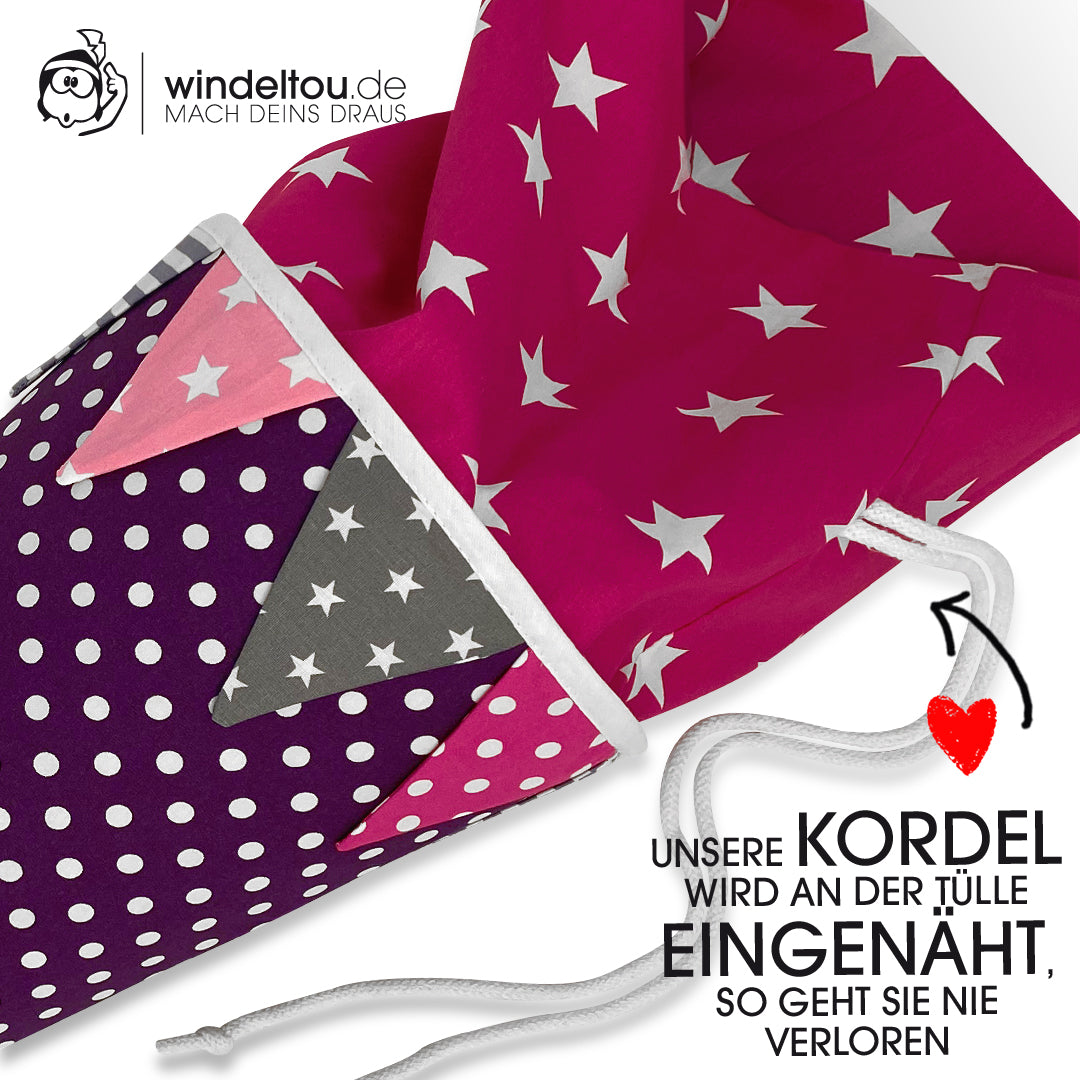 Kordel oder Schnur sicher eingenäht in lila