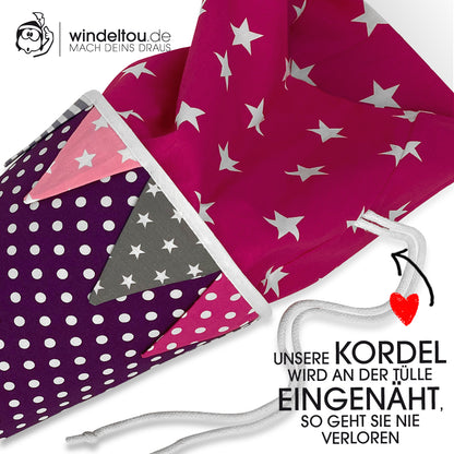 Kordel oder Schnur sicher eingenäht in lila