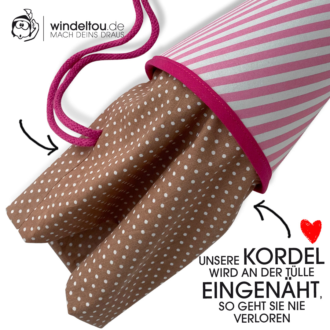 Kordel oder Schnur sicher eingenäht in braun